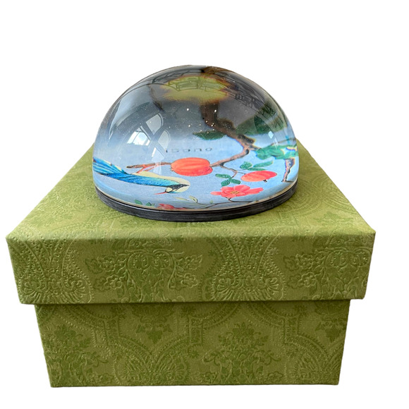 Authentic GUCCI Floral Bird Paperweight with Tian Print Blue Holiday Boxed Gift - Picture 10 of 11